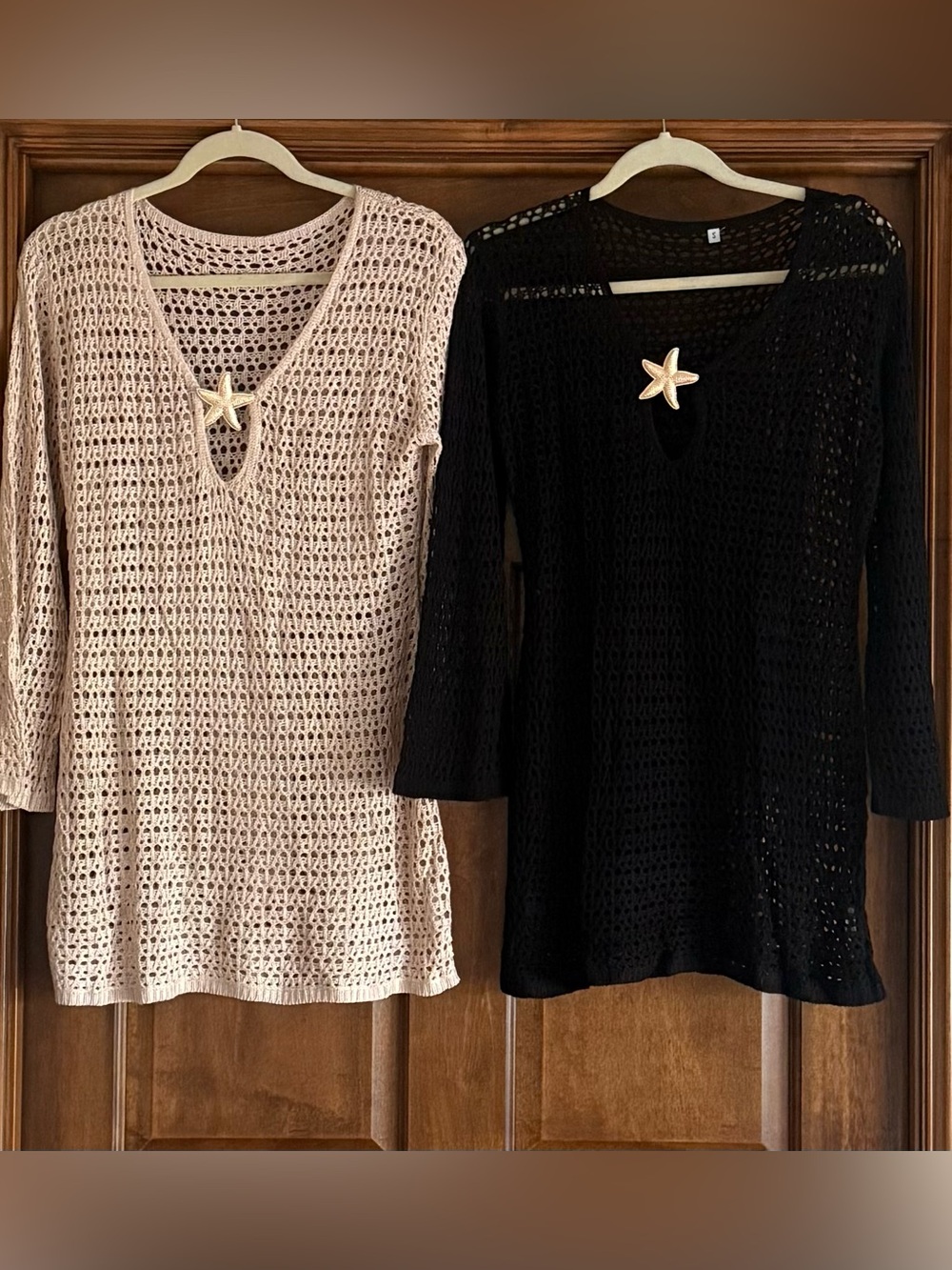 New Black or Biege Crochet Cover up with gold starfish -Small